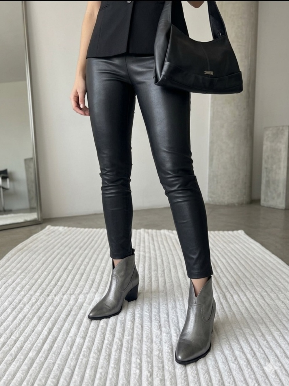 Pure Navy Hulu Gunmetal Leather Booties Size 10 Made in Spain - Metallic Silver